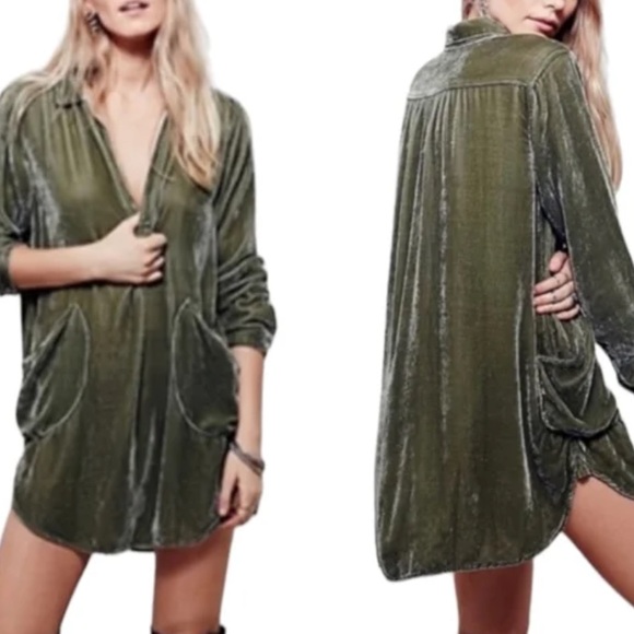 Free People Dresses & Skirts - Free People X CP Shades Teton Green Velvet Tunic Dress